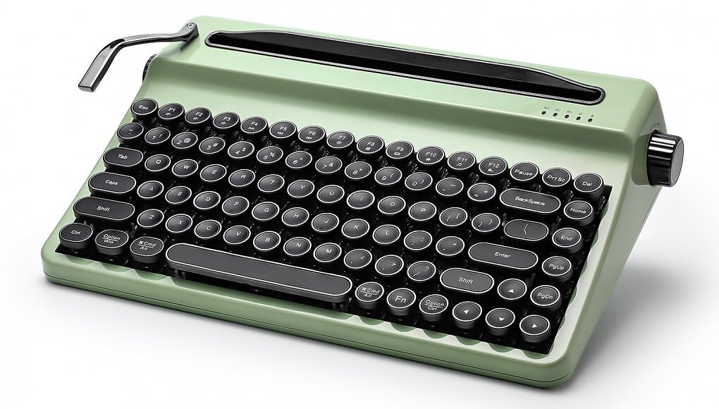 Alternativ wird die Schreibmaschinen-Tastatur auch in Minzgrün angeboten.