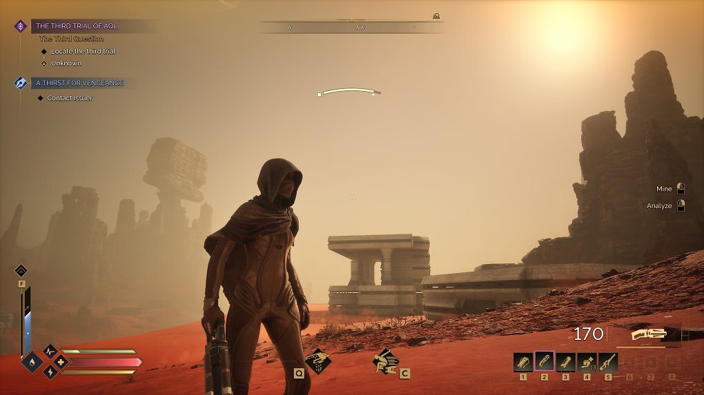 Unter der gnadenlosen Sonne Arrakis' erleidet Ihr Charakter schnell einen Hitzschlag. Dann schwinden die Trinkwasserreserven besonders zügig. Fremen-Destillier-Anzüge bringen Linderung. Des Nachts ist der Durst weniger problematisch, doch im Dunklen lauern andere Gefahren.