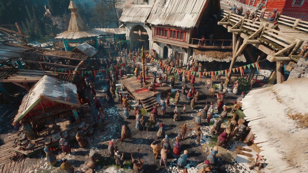 Dicht belebt und hochdynamisch. Das bunte Treiben der NPCs in dem Dorf Vald
