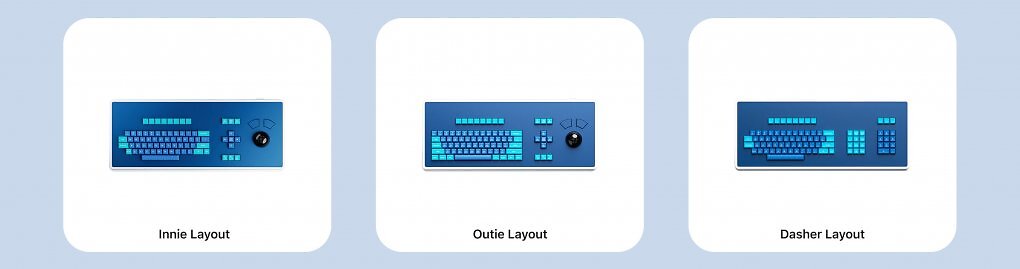Die MDR Dasher kann mit drei verschiedenen Layouts bestückt werden - unter anderem auch ohne den Trackball. Möglich wird das durch verschiedene Aluminium-Oberseiten, die durch Magnete in Position gehalten werden.