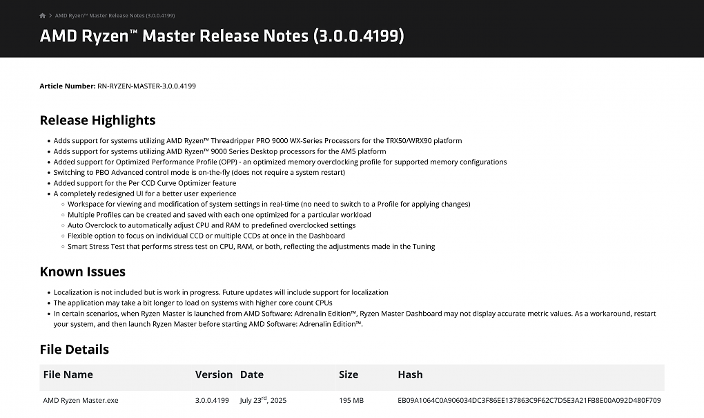 Release Notes Ryzen Master 3.0