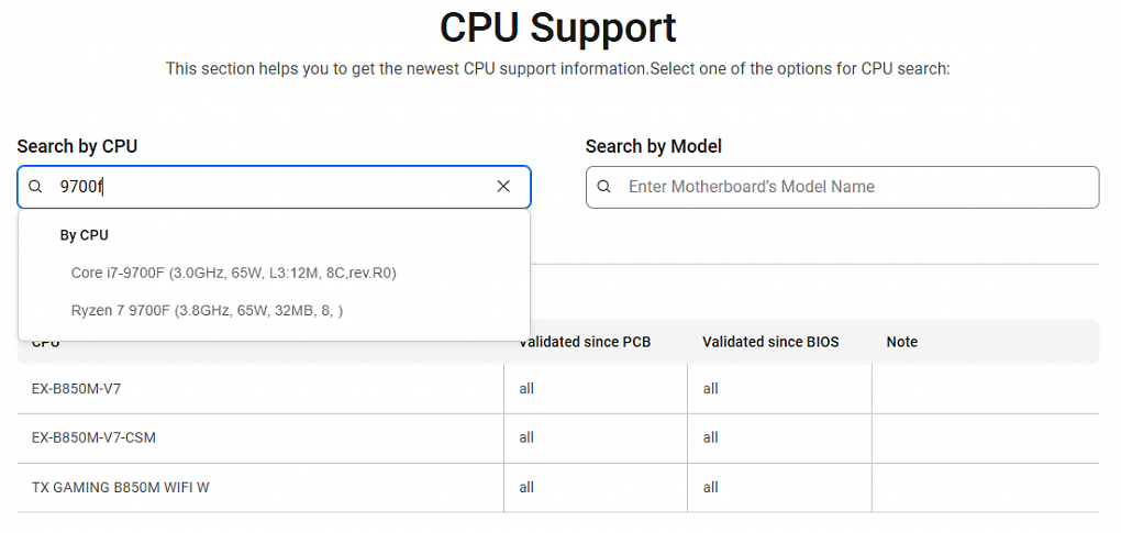 Der Ryzen 7 9700F taucht auf der CPU-Support-Webseite von Asus auf.