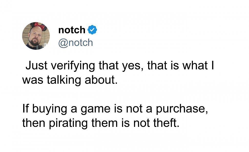 Der Post von Minecraft-Erfinder Notch kam als Reaktion auf Aussagen des Streamers <i>Pirate Software</i>, der zuvor die Kampagne <i>Stop Killing Games</i> kritisiert hatte.