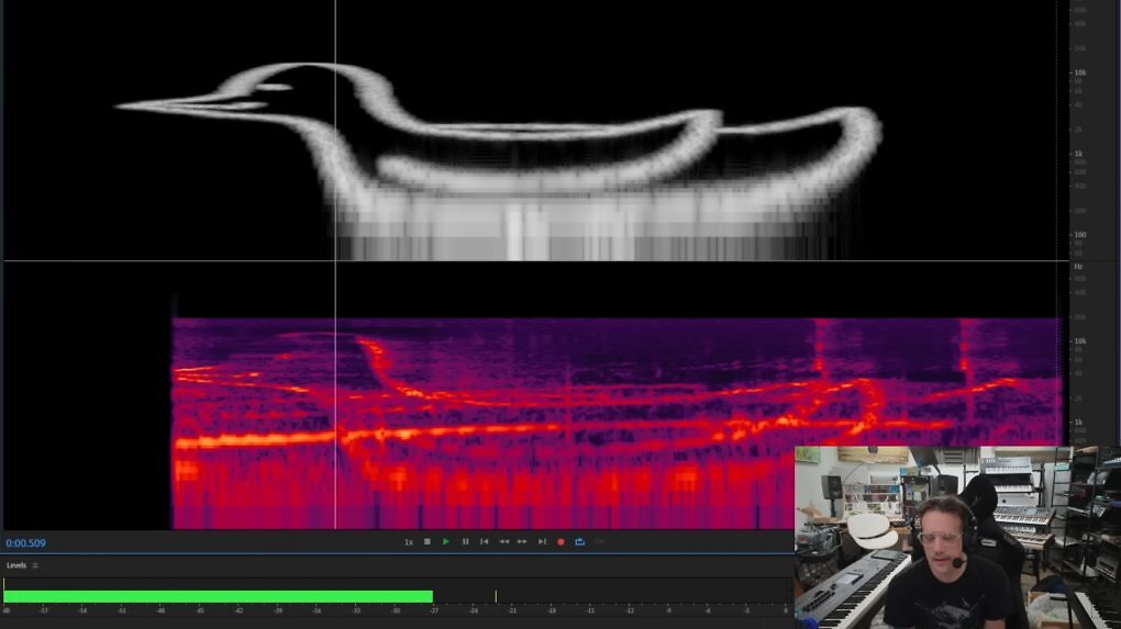 Oben das originale Bild, unten die Reproduktion des Singvogels.