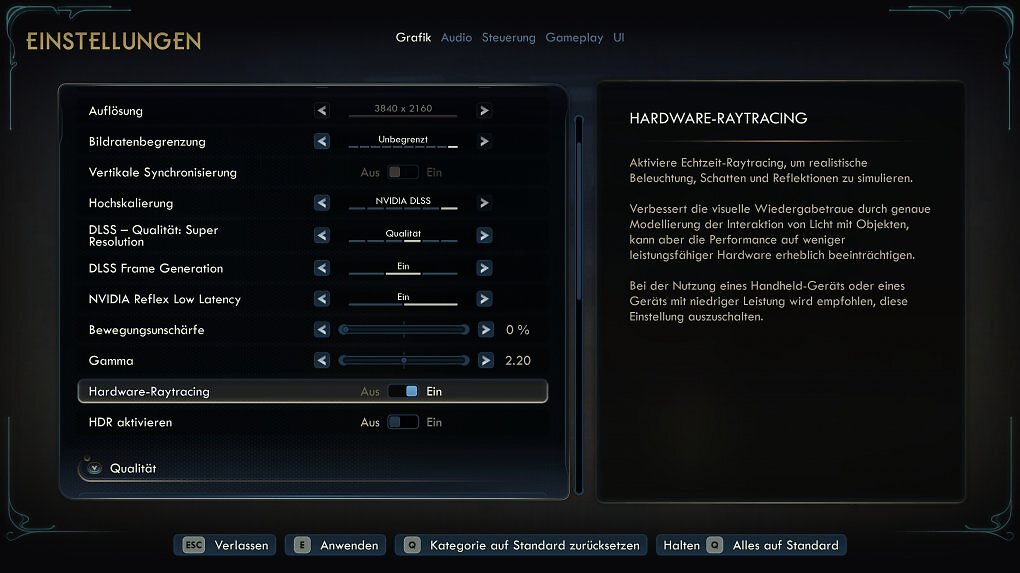 In der kleineren Preview-Version von The Outer Worlds 2 lässt sich Hardware-Raytracing nur in Gänze de-/aktivieren (keine Unterscheidung zwischen etwa Schatten und Reflexionen möglich).