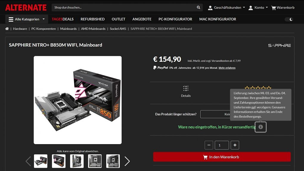 Zum Redaktionsschluss noch nicht sofort versandfertig, aber auf nächste Woche terminiert: der Versand jüngst in Deutschland angekommener Sapphire-Mainboards in &micro;ATX-Größe.