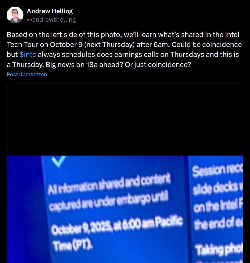 Angeblich wird es von Intel am 9. Oktober neue Details geben.