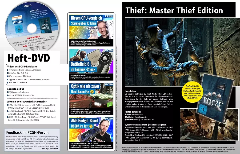 In der DVD-Ausgabe finden Sie nicht nur weitergehende Artikelmaterialien, Videos und Tools, sondern ebenfalls <a href='de.gamesplanet.com/game/thief-master-thief-edition-steam-key--1198-2'><strong>Thief: Master Thief Edition</strong></a><strong> </strong>als Steam-Vollversion.
