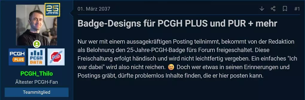 Das exklusive Foren-Badge in Aktion (oben rechts beim Profilbild).