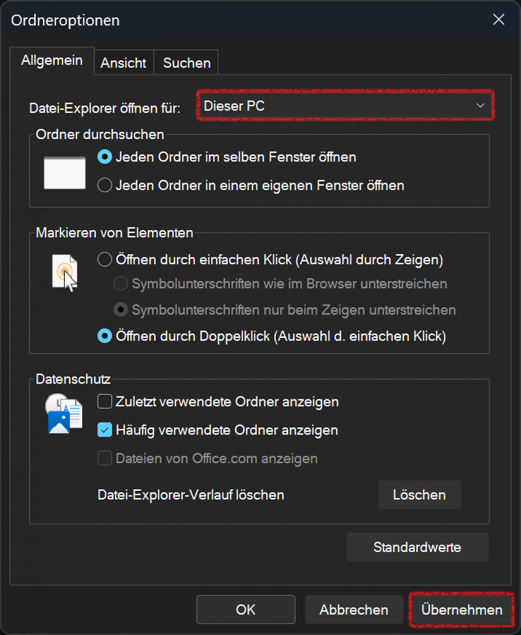 Ordneroptionen