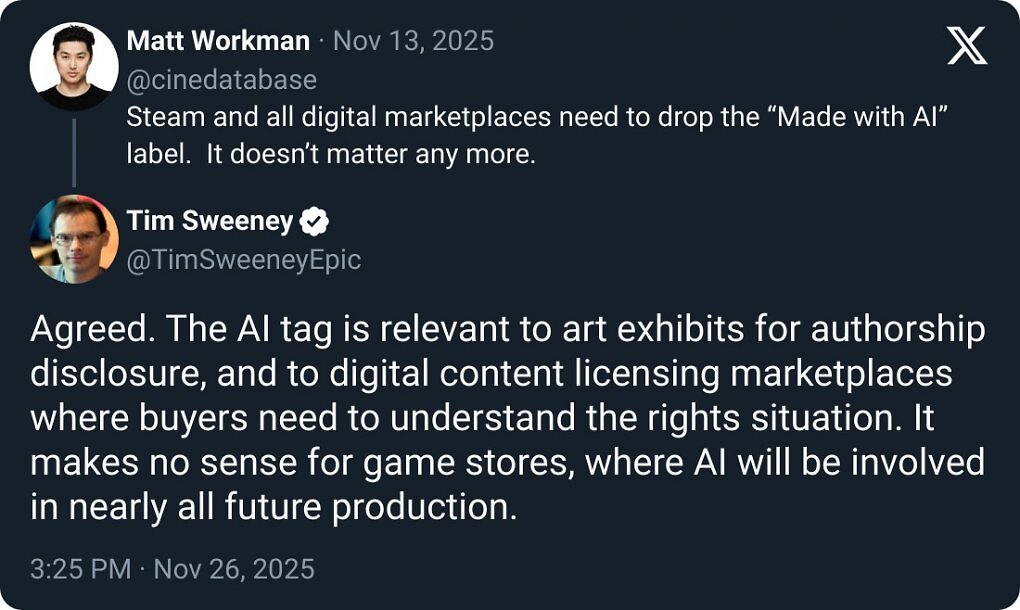 Laut Sweeney ist ein KI-Nachweis auf Spieleplattformen unnötig. Bald werden angeblich ohnehin fast alle Spiele KI-Inhalte enthalten.