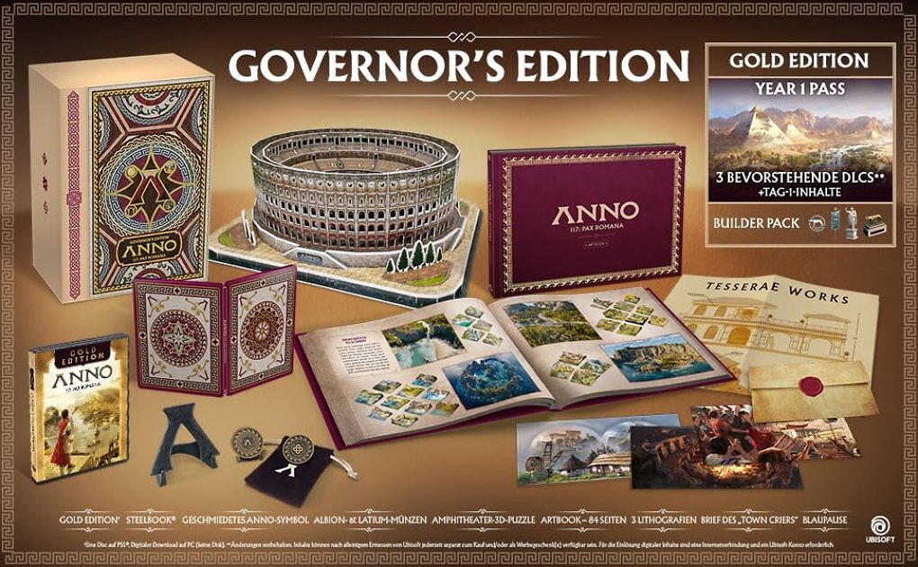 Governor's Edition von Anno 117: Pax Romana mit 3D-Amphitheater und exklusiven Sammlerstücken.
