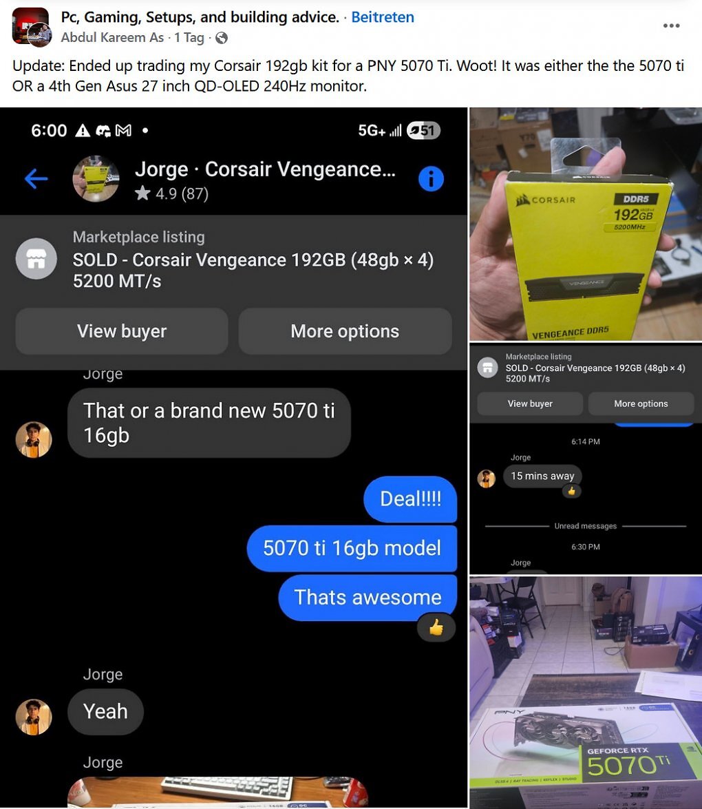 Abdul Kareem As tauschte sein 192-GiB-Kit gegen eine Geforce RTX 5070 Ti.