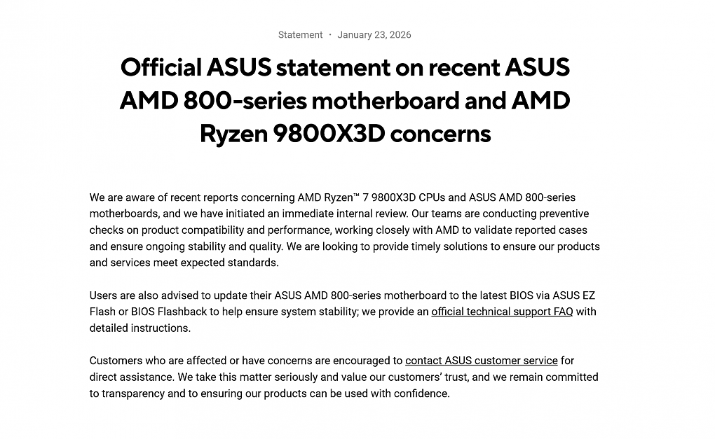 Stellungnahme zu defekten Ryzen 7 9800X3D