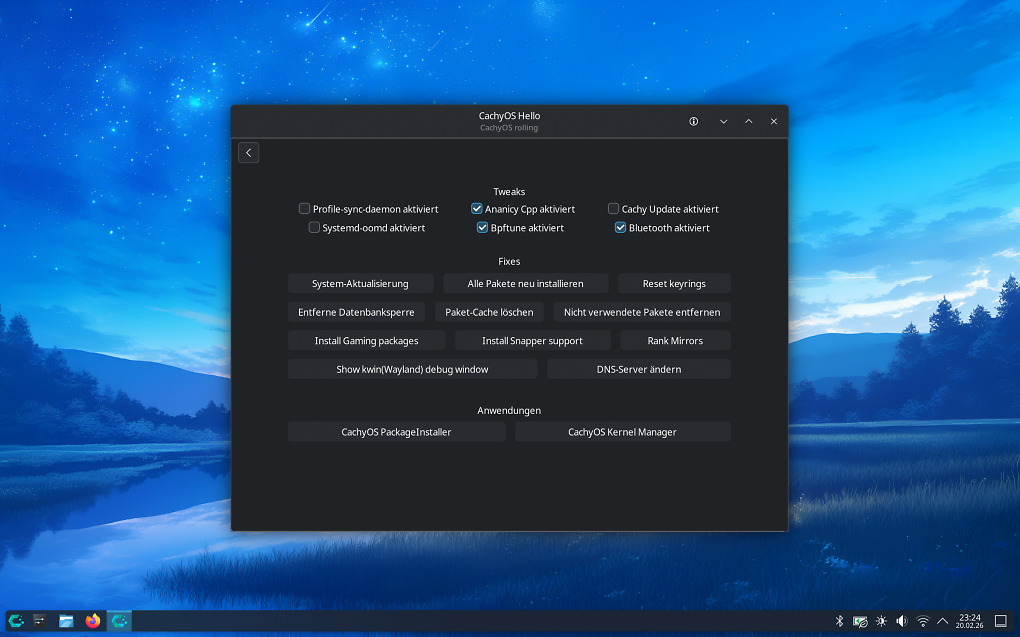 Optimierungen, Tweaks und Fixes sowie sämtliche für Spieler relevanten Softwarepakete sind in CachyOS nur wenige Klicks entfernt.