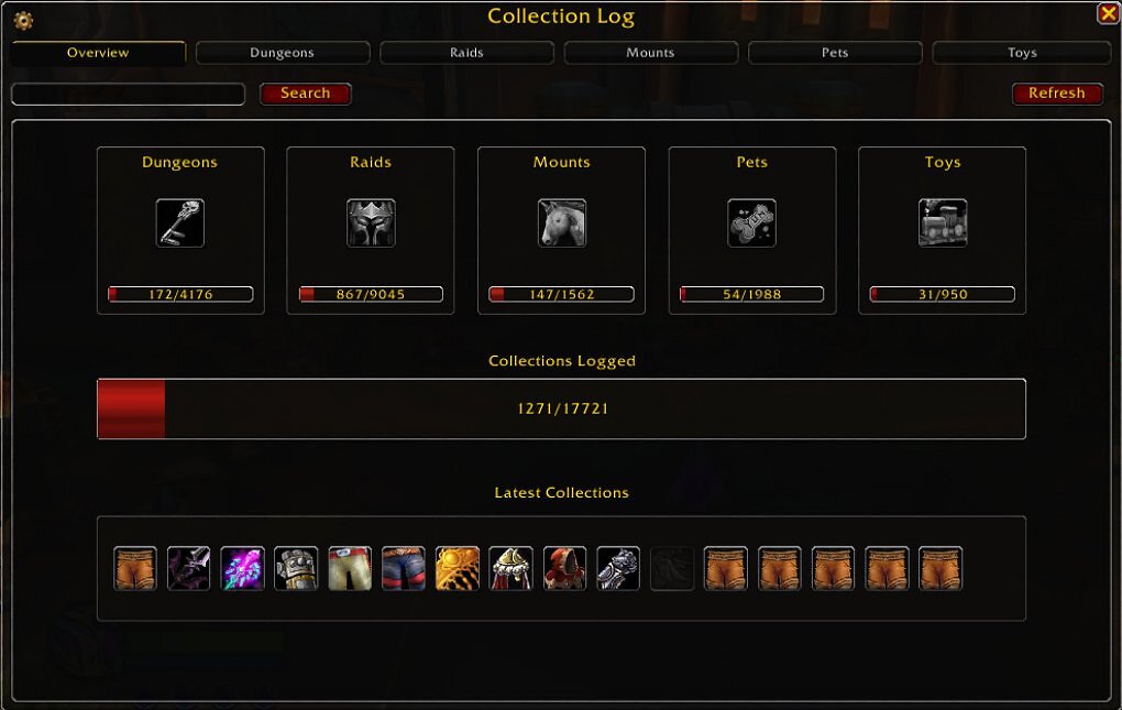 So sieht Collection Log im Spiel aus.