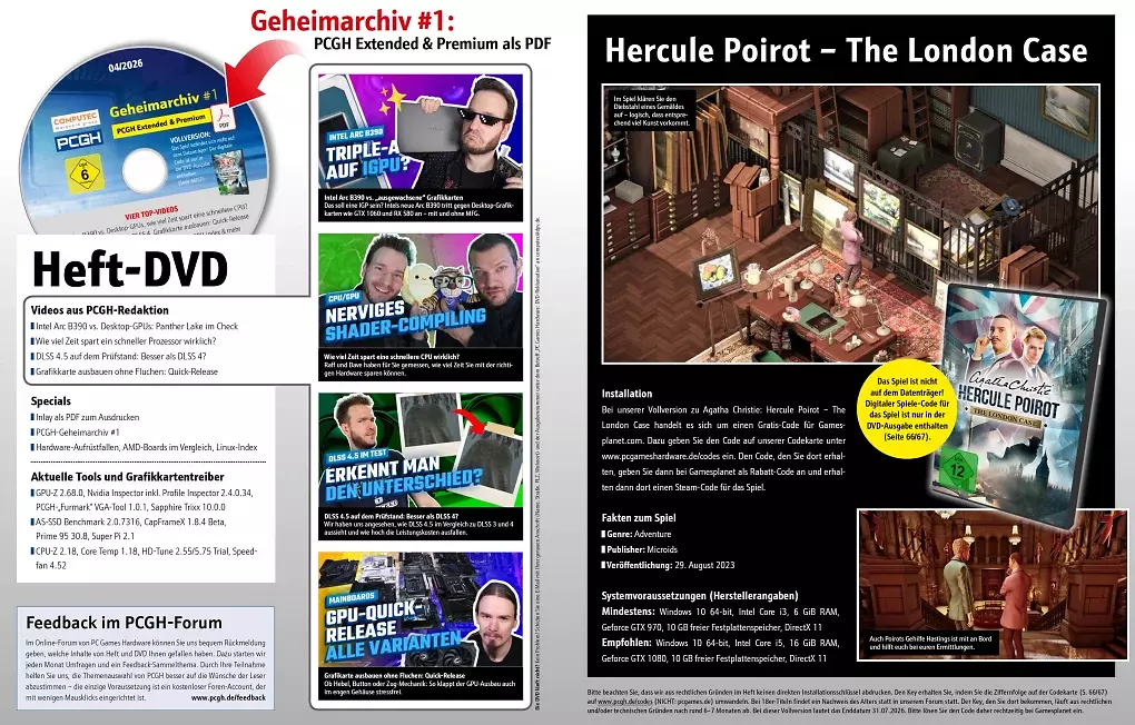 In der <strong>DVD-Ausgabe</strong> finden Sie nicht nur weitergehende Artikelmaterialien, Videos und Tools, sondern auch unser <strong>PDF-Geheimarchiv #1 als Sammlung</strong> sowie <a href='de.gamesplanet.com/game/agatha-christie-hercule-poirot-the-london-case-steam-key--6312-1'>Hercule Poirot - The London Case.</a>