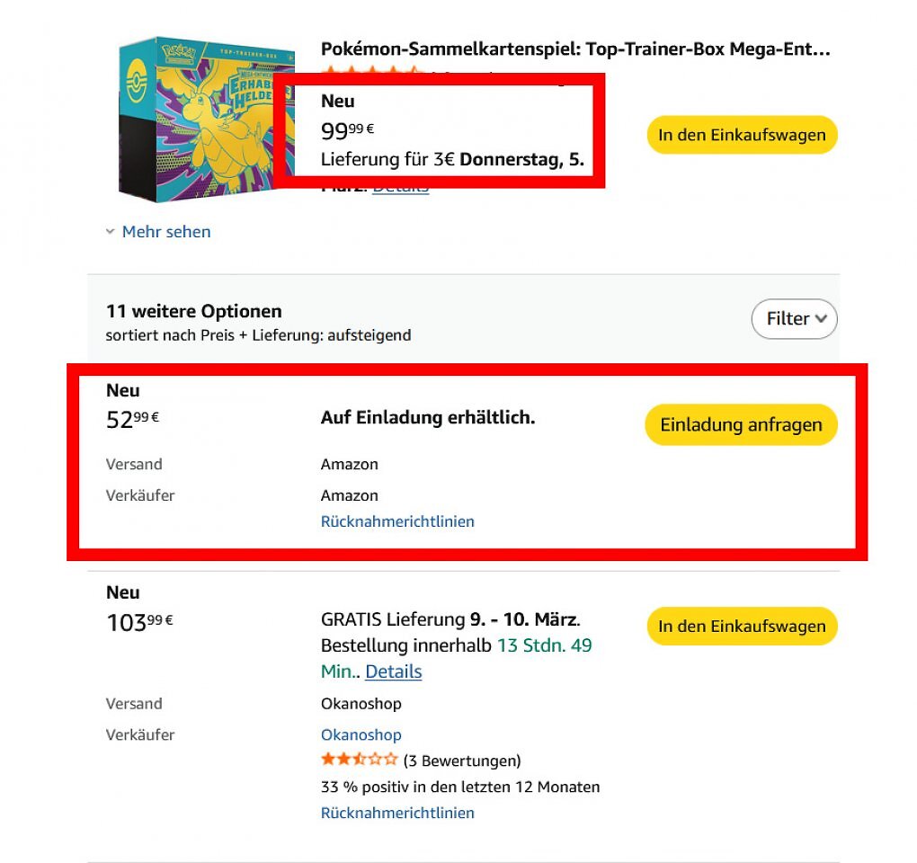 Preise Amazon Pokemon Einladung System