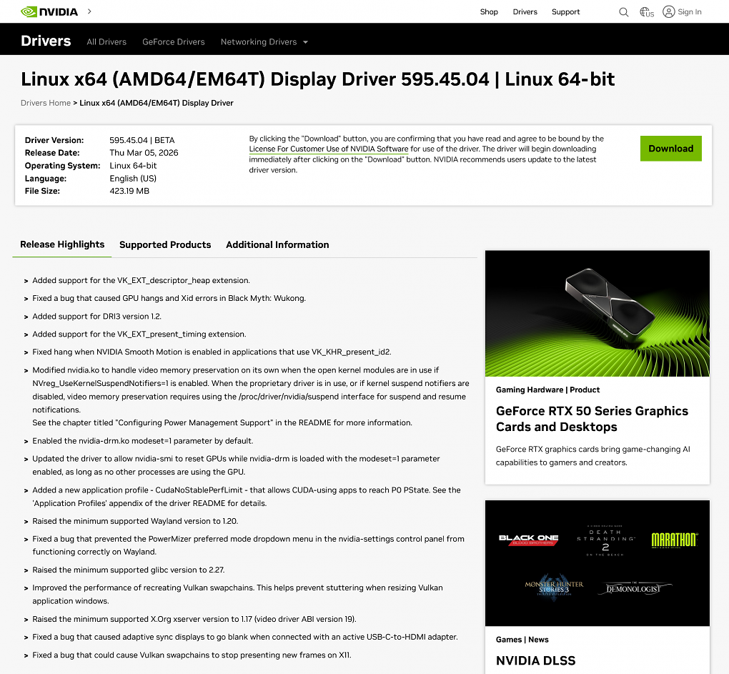 Nvidia Linux x64 Display Driver 595.45.04