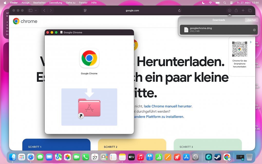 Es steht nicht dabei, aber man muss das Chrome-Icon in den Ordner unten ziehen.