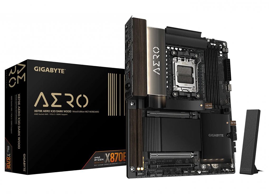X870E-Mainboard mit Holz: Gigabyte zeigt Aero X3D Dark Wood (1)