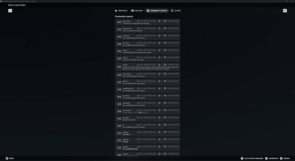 Es können auch Community-Layouts geladen werden.