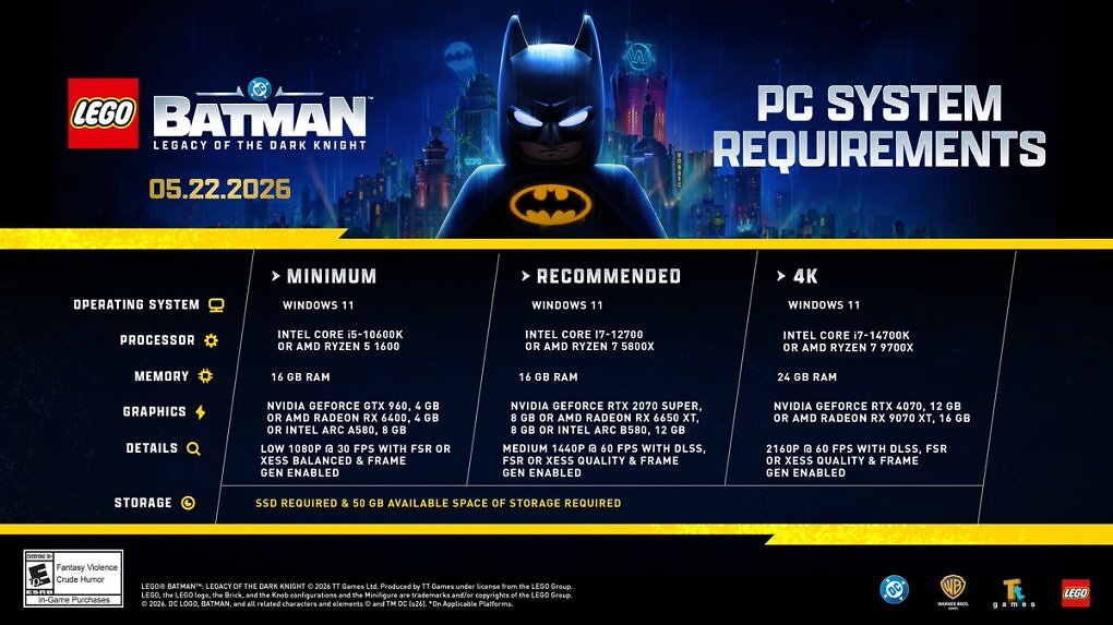 Warner Bros. empfiehlt bei minimalen Systemanforderungen Frame-Gen, um überhaupt auf 30 Fps zu kommen.