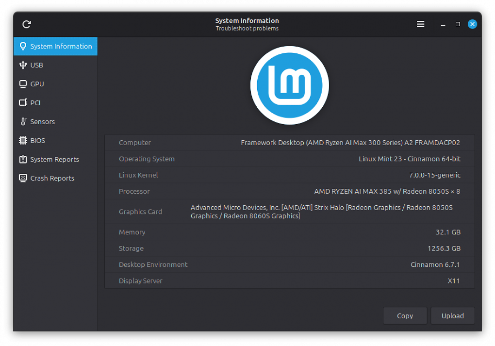 Linux Mint 23 mit Cinnamon 6.8 zeigt Systeminformationen an und erhält überarbeitete Dialoge.