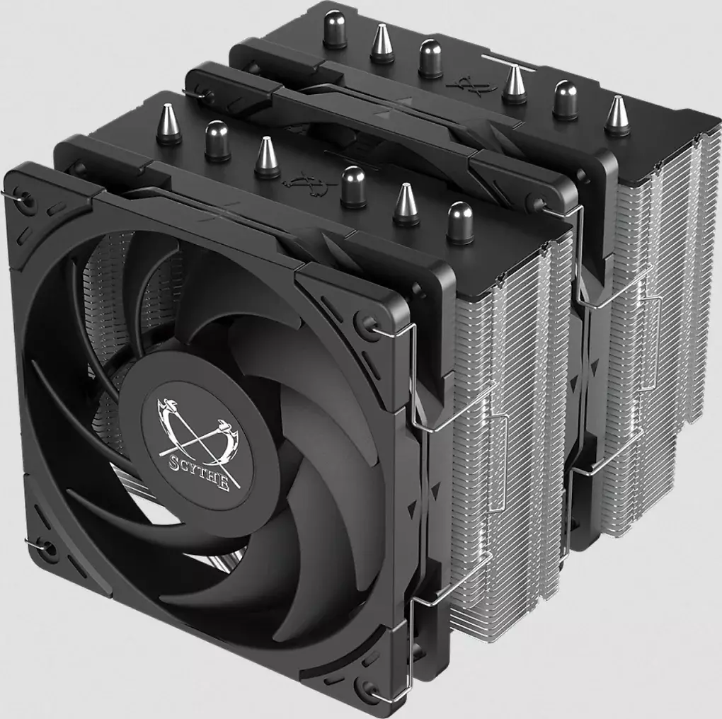 Der Scythe Magoroku setzt als Doppelturmkühler auf zwei Lüfter und insgesamt 6 Heatpipes.