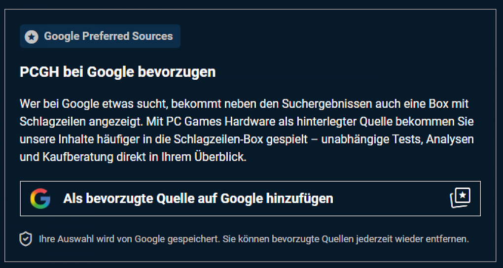Ab sofort in jedem Artikel: PCGH ganz bequem zur bevorzugten Quelle bei Google machen (1)