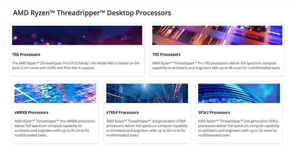 AMD Ryzen Threadripper alias 'Mustang Peak' und die TR6-Plattform auf der offiziellen Website.