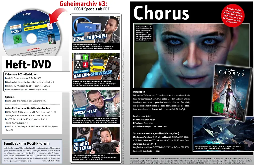 In der <strong>DVD-Ausgabe</strong> finden Sie nicht nur weitergehende Artikelmaterialien, Videos und Tools, sondern auch <a href='de.gamesplanet.com/game/chorus-steam-key--5347-1?ref=computec'><strong>Chorus</strong></a><strong> </strong>als Steam-Key.