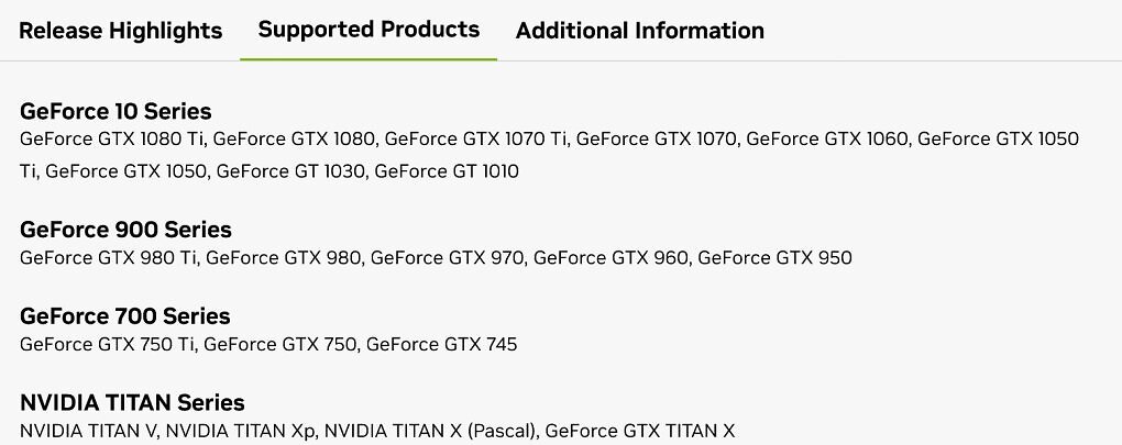 Die nachfolgenden Geforce-Grafikkarten werden über das Sicherheitsupdate versorgt.