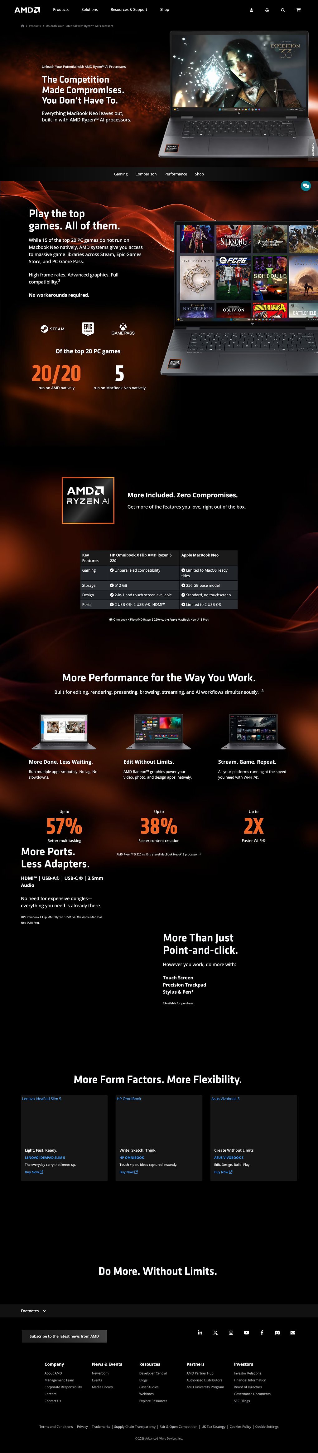 AMD gegen Apple: Ryzen-Laptops sollen 20 von 20 Top-PC-Spielen nativ starten