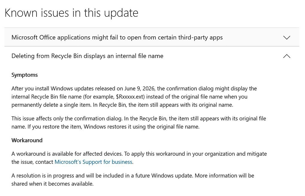 Windows 11: Papierkorb-Bug nach Juni-Update