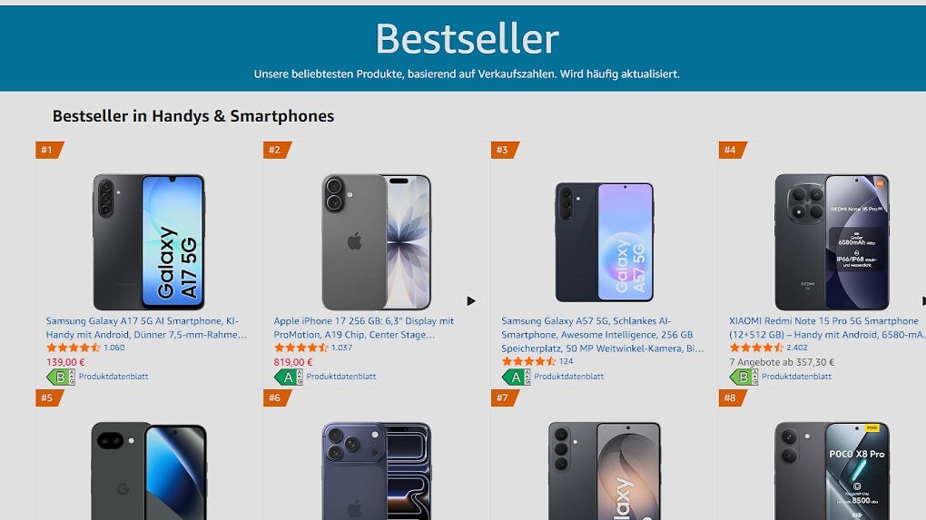 Amazon-Bestseller: Die beliebtesten Smartphones, basierend auf Verkaufszahlen. Wird häufig aktualisiert.