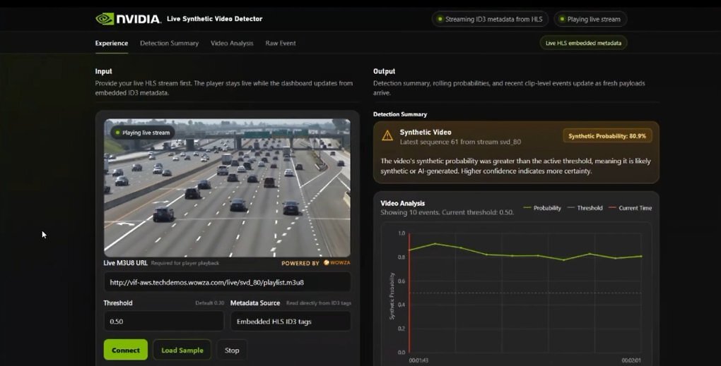 Die aktuelle Test-Version des Nvidia Synthetic Video Detector im Live-Einsatz.