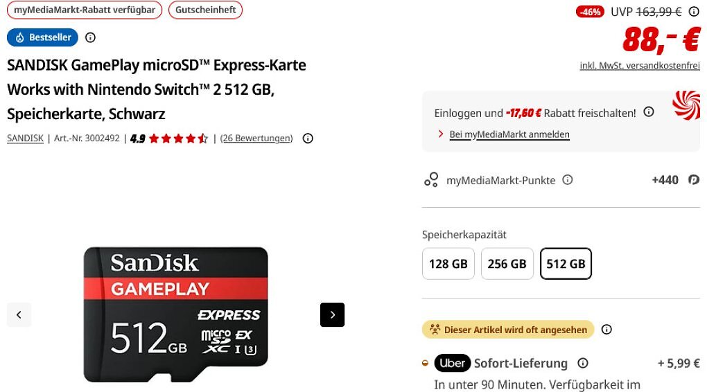 Der myMediaRabatt wird vom Kaufpreis von 88 Euro abgezogen: Das Ergebnis sind 70,40 Euro.