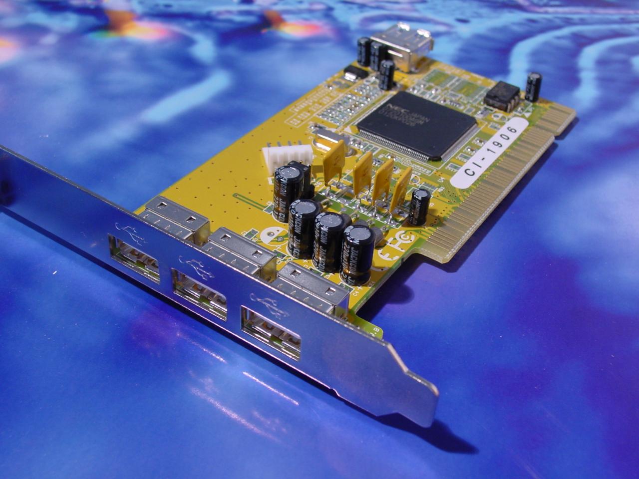 [20/12/2001] Zum Nachrüsten: USB 2.0 lässt sich auch auf einer PCI-Karte in ein System integrieren.