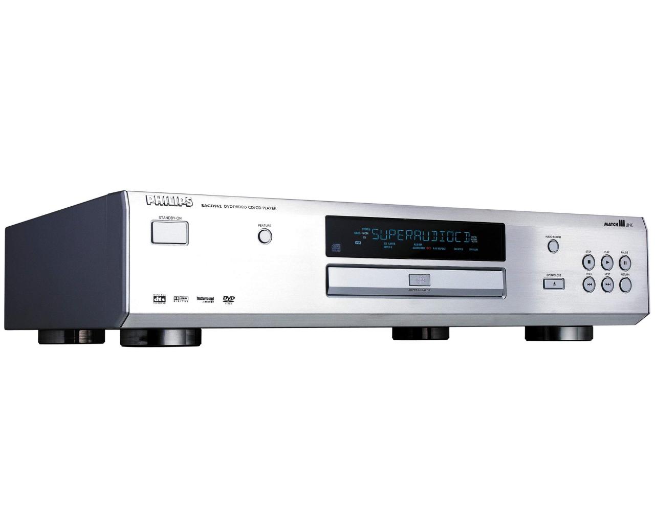[08/01/2002] Starke Kombi: Der Philips DVD 962 SA ist ein günstiger DVD-Video-SACD/CD-Kombiplayer für 1.200 Mark (600 EUR), der auch MP3s abspielen kann. 