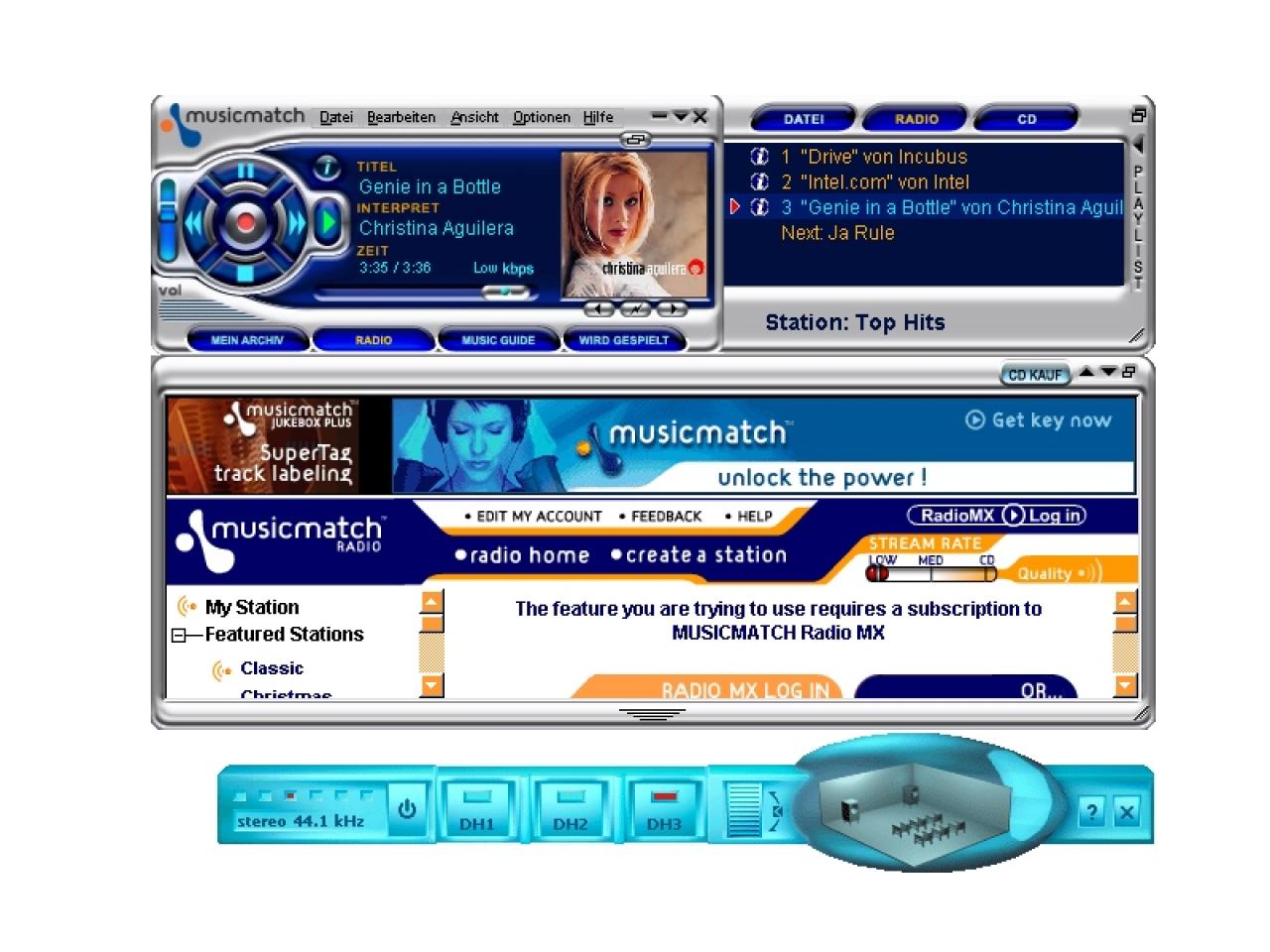 [05/02/2002] Mittendrin: Das Plug-in für Musicmatch verbessert die Klangqualität auch für das angebotene Internet-Radio; es kann 30 Tage kostenlos genutzt werden.