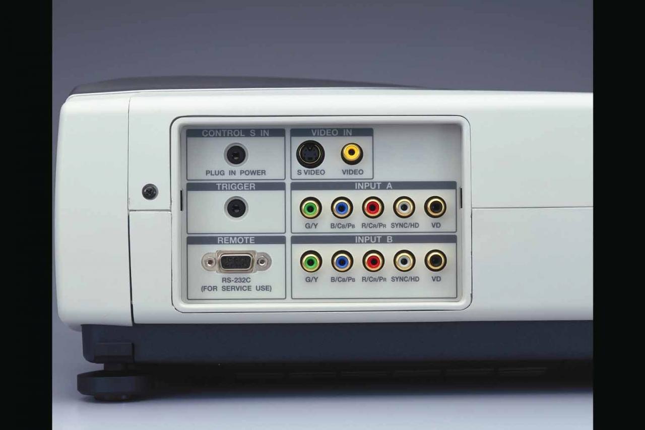 [17/04/2002] Der abgebildete Sony-Projektor biete jede Menge Anschlüsse. Achten Sie beim Kauf auf die richtigen Schnittstellen für Ihre persönliche Peripherie.