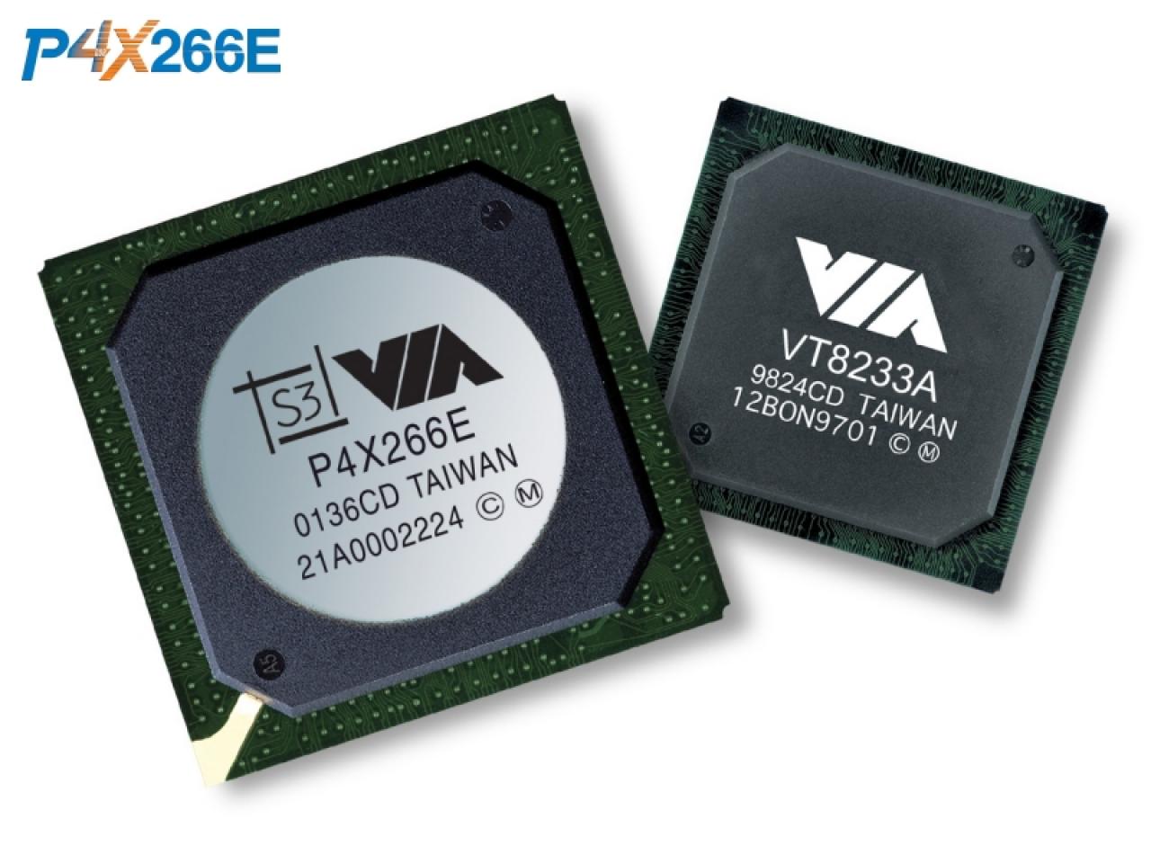 [22/05/2002] Der P4X266E brachte dem Pentium 4 als erster Chipsatz Unterstützung für DDR-Speicher. (Bild: VIA)