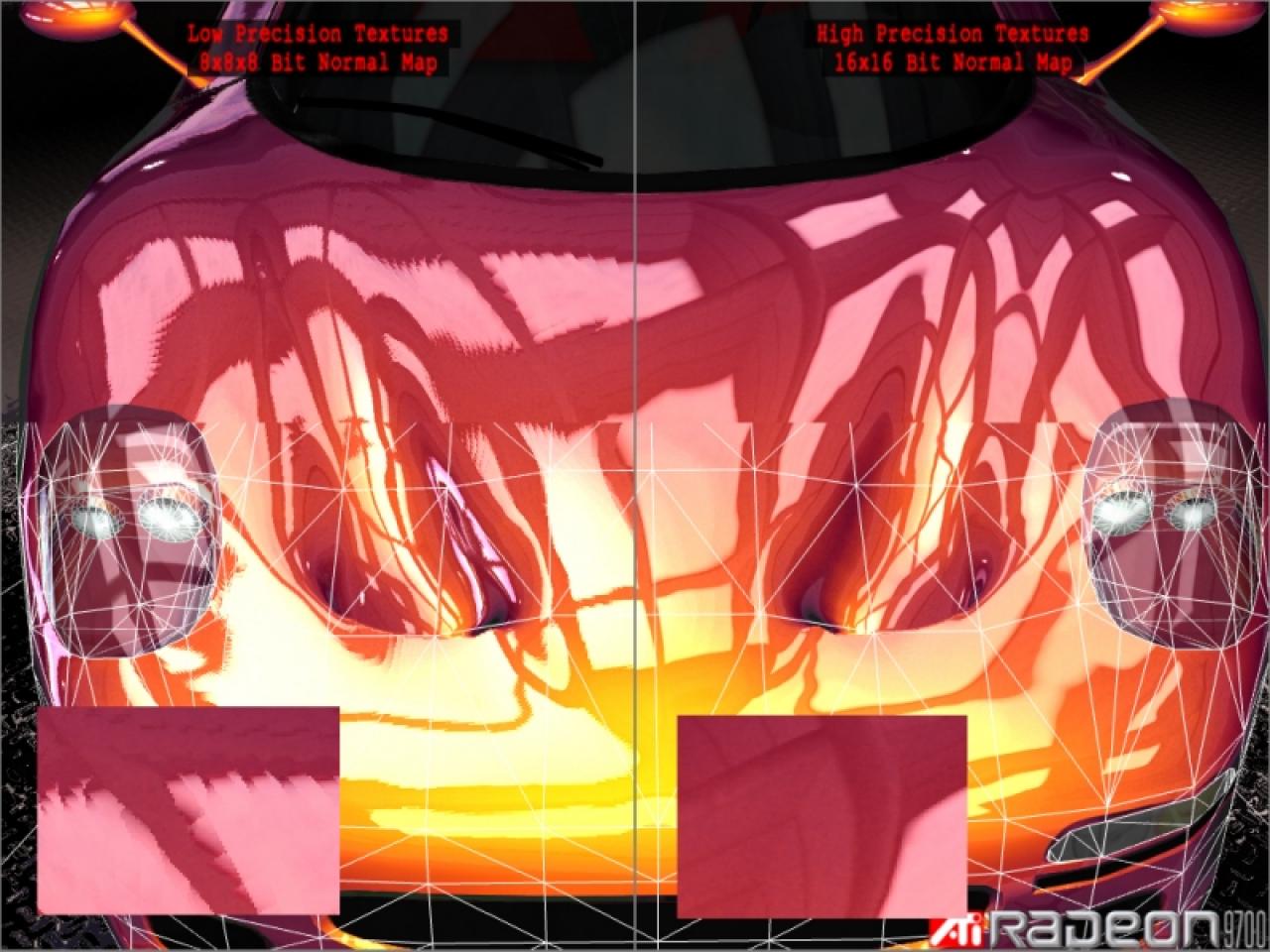 [24/04/2003] DirectX 9 bringt genauere Formate für Texturen und Bump Maps (rechts) und verhindert Berechnungsungenauigkeiten (links).