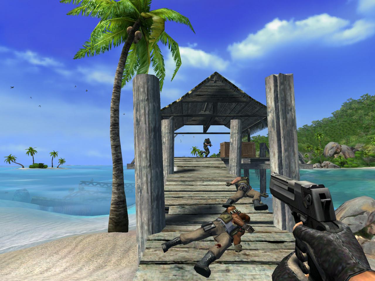 [17/06/2003] 2004 - Far Cry: Hier fällt es natürlich schwer, die KI schlecht zu reden, aber das hochgerüstete Konstrukt hat auch Schwächen. Beispielsweise die imaginäre Grenze, die überschritten werden muss, um die Gegner-KI zu aktivieren