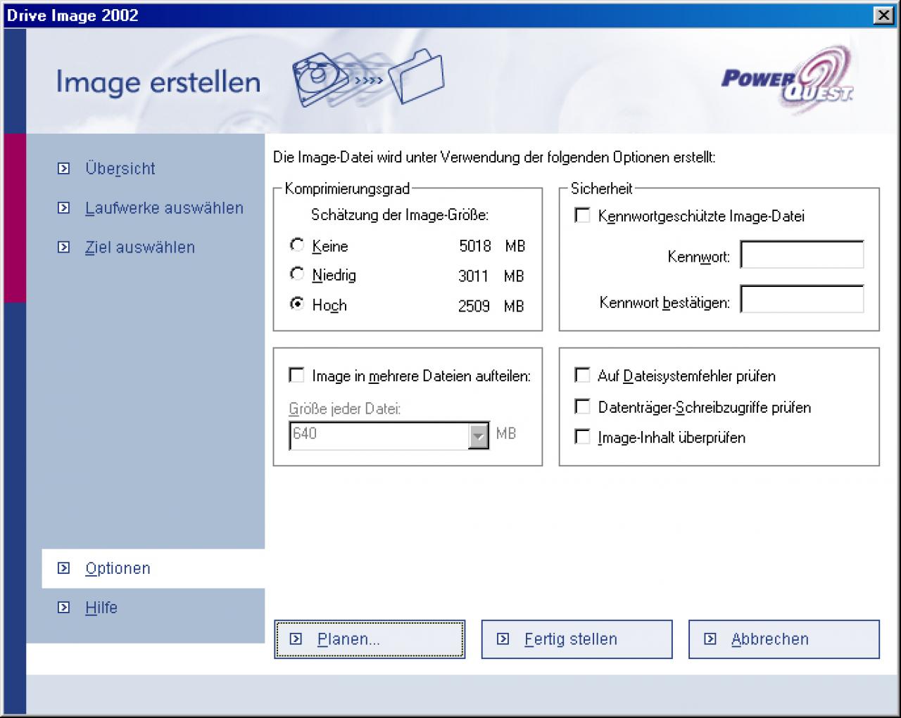 [24/07/2003] Die Image-Dateien können auch mit einem Kennwort vor Datendieben geschützt werden. 