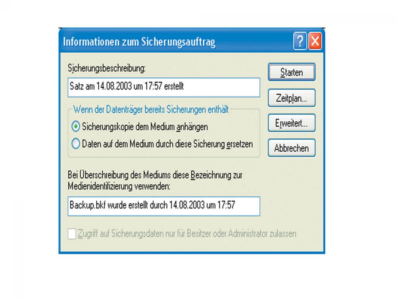 [17/10/2003] Praxis-Schritt 3: Das Backup lässt sich automatisieren. Der Zeitplan kann nach Belieben eingestellt werden.