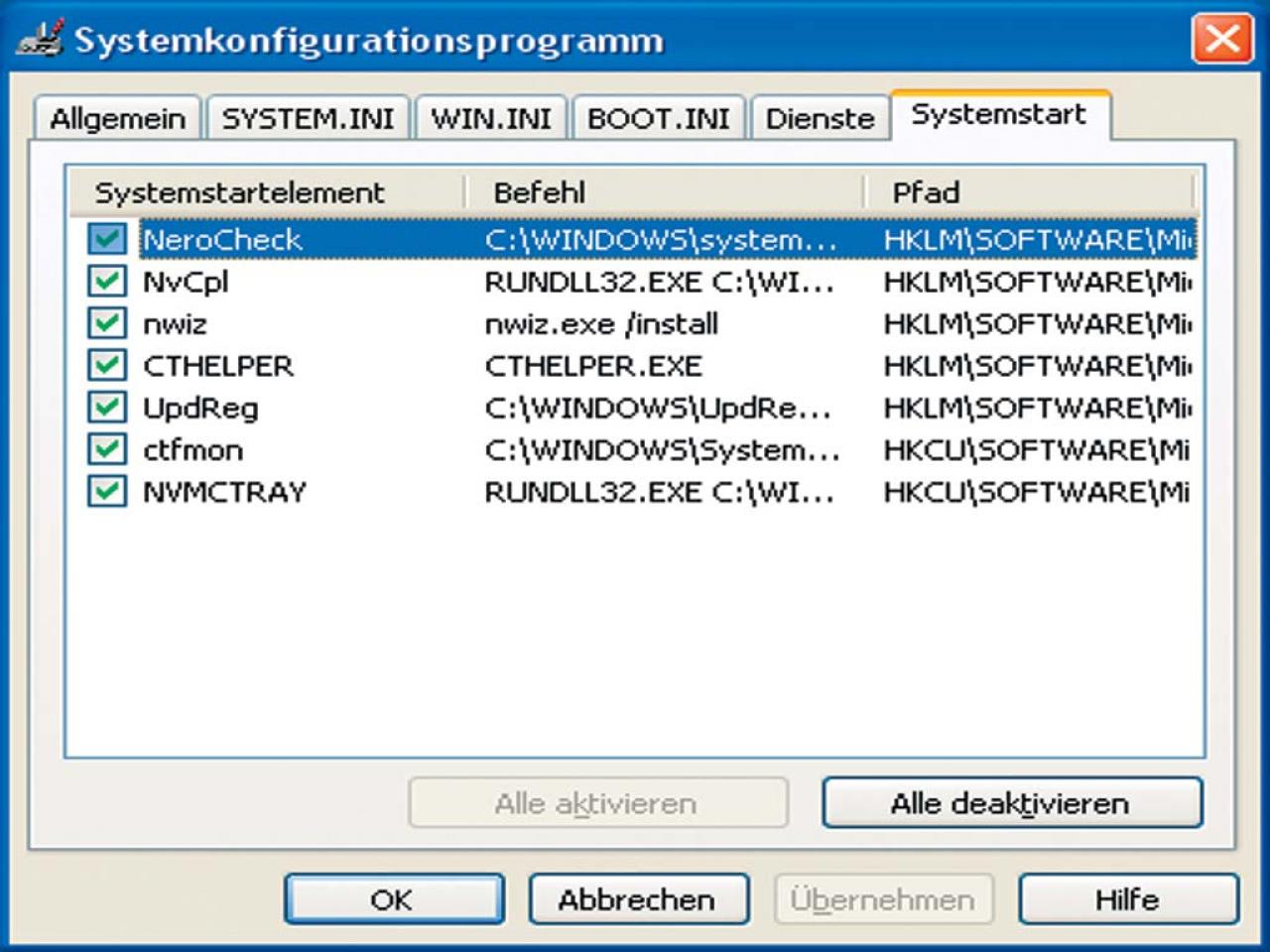 [31/10/2003] Schritt 5) Mit dem Tool Msconfig können Sie entscheiden, welche Programme beim Systemstart ausgeführt werden. 