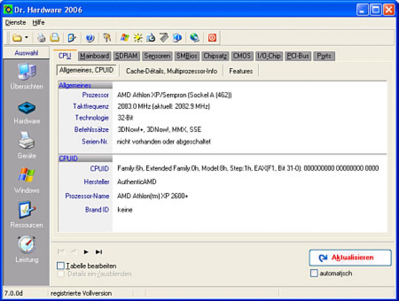 [29/06/2006] Die Benutzeroberfläche von Dr. Hardware 2006.