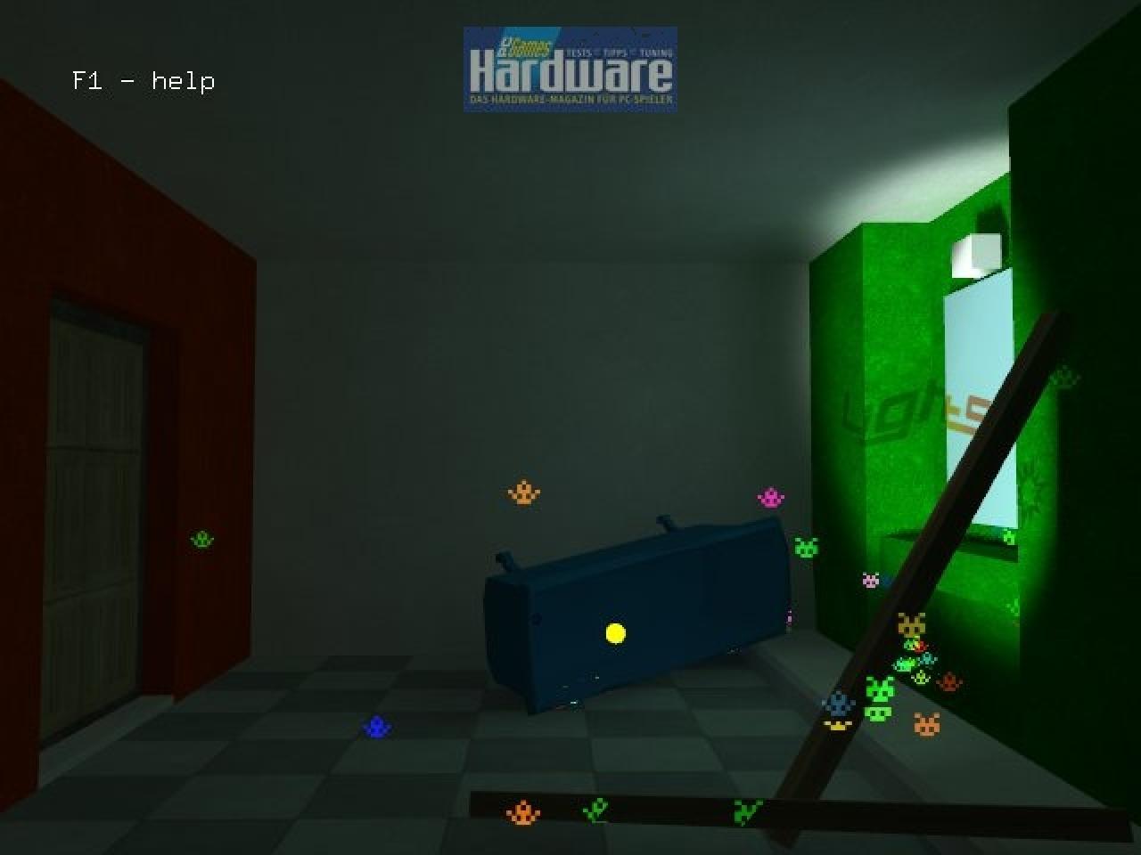[09/03/2007] Realtime Radiosity Bugs, weißes Licht auf grüner Wand.